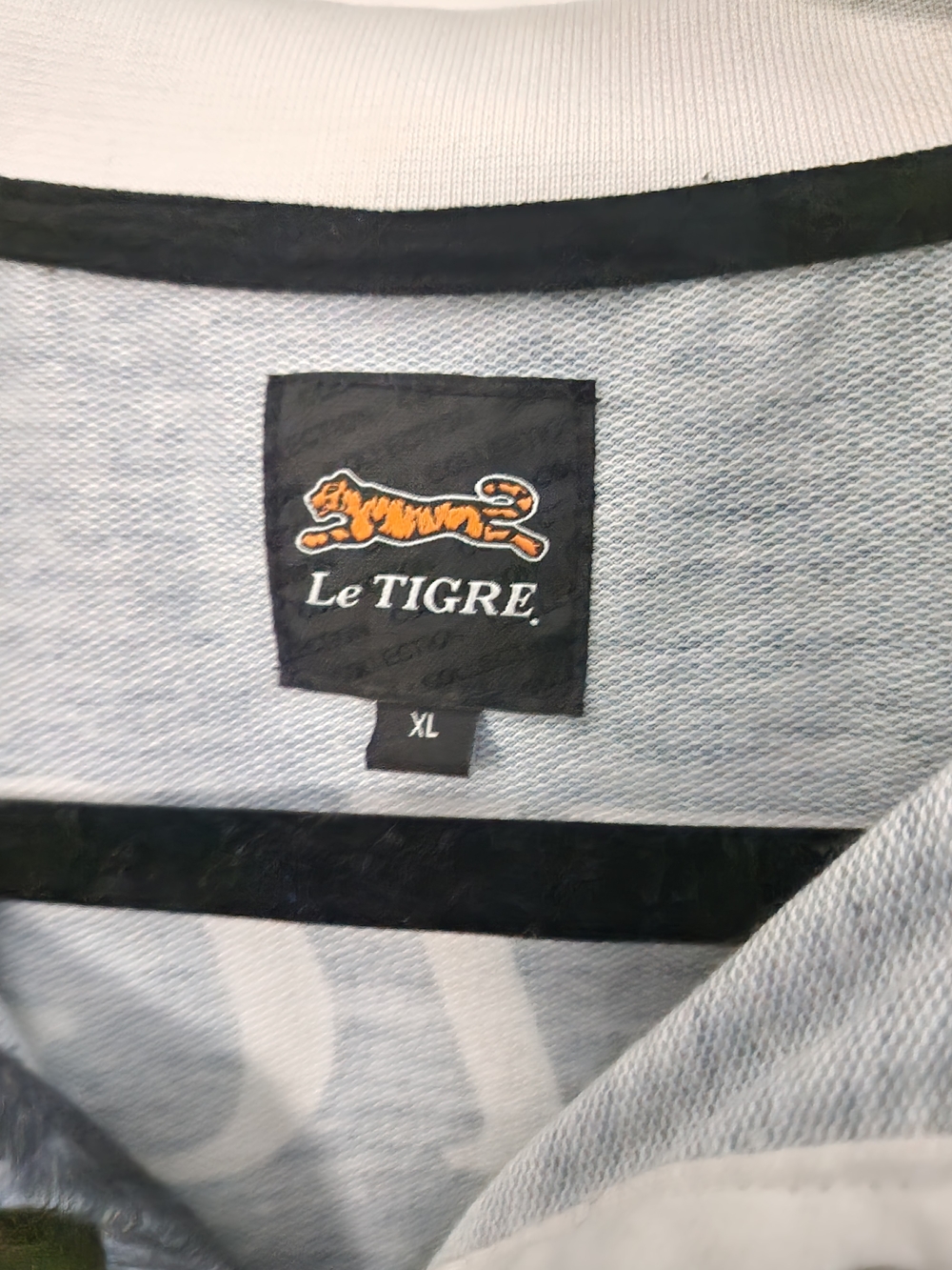 5/$30  Le Tigre Men's Black White & Heathered Grey Striped Polo - Picture 3 of 4